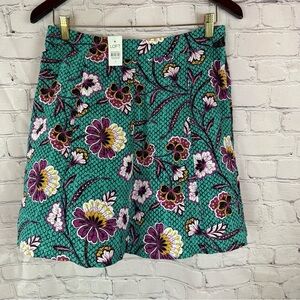 NWT LOFT Teal Purple Floral a-line flowy short Skirt sz 6 office beach brunch